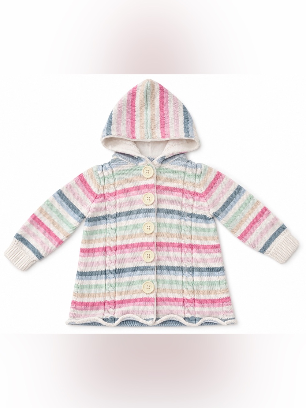 Baby Gap Hooded Cable Knit Cardigan Sweater Coat 18-24M Pastel Striped
